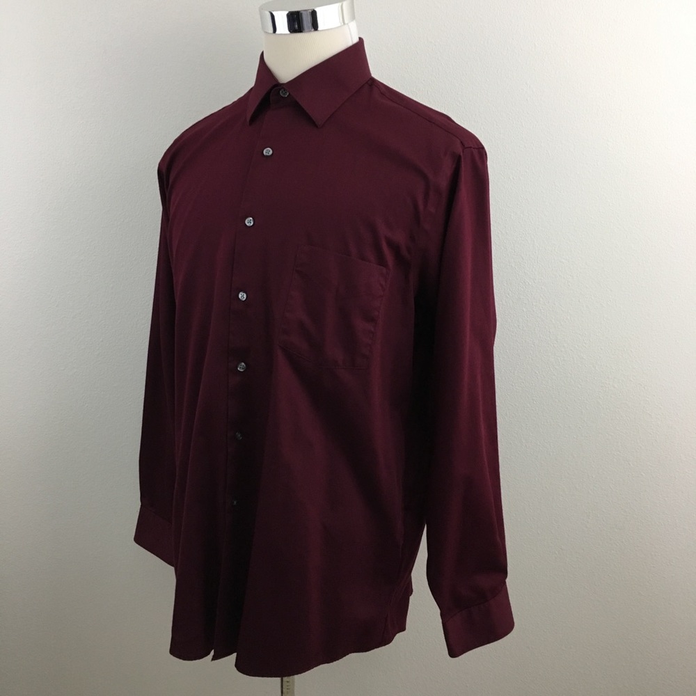 🔴 Van Heusen | Regular Fit Burgundy Wine Dress Shirt - Picture 4 of 7